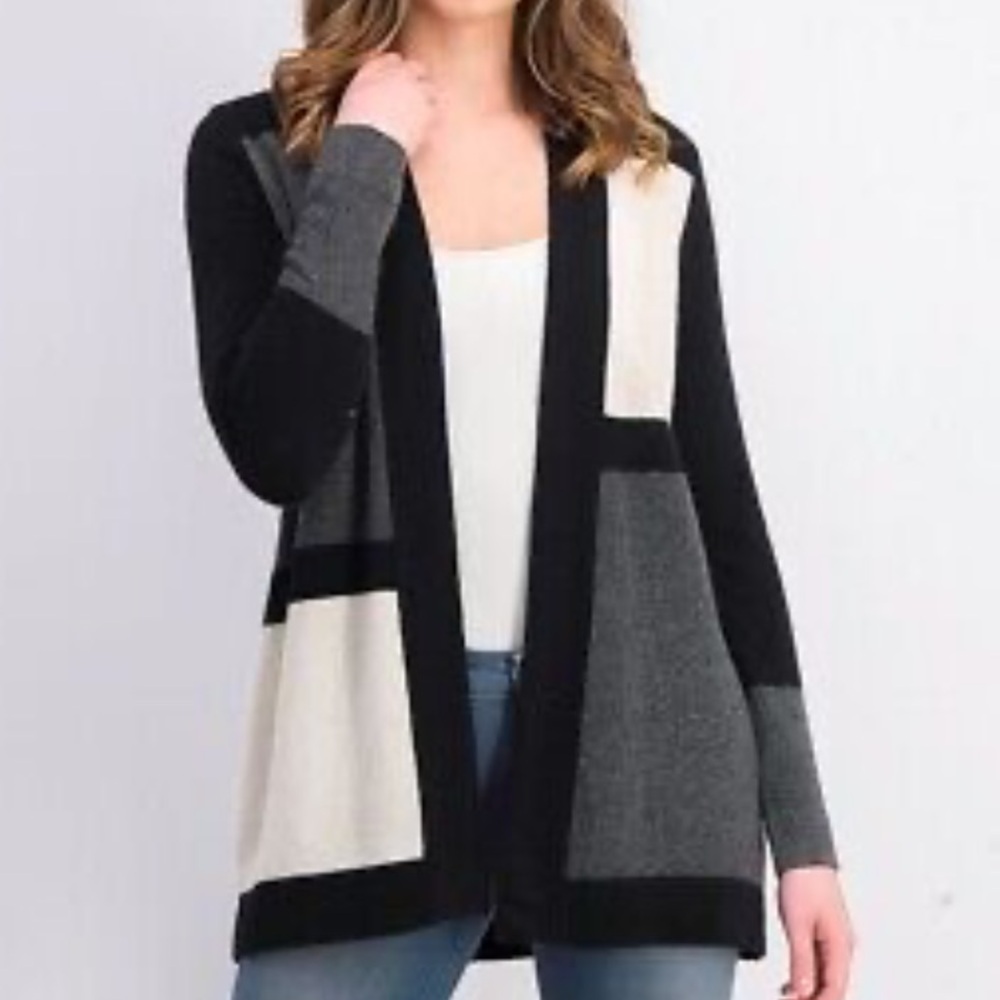 CHARTER CLUB | 100% Cashmere Patchwork Long Open Front Cardigan Sweater Large